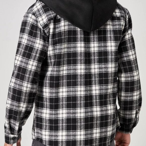 Black And White Mens Hooded Overcoat - Picture 2 of 5